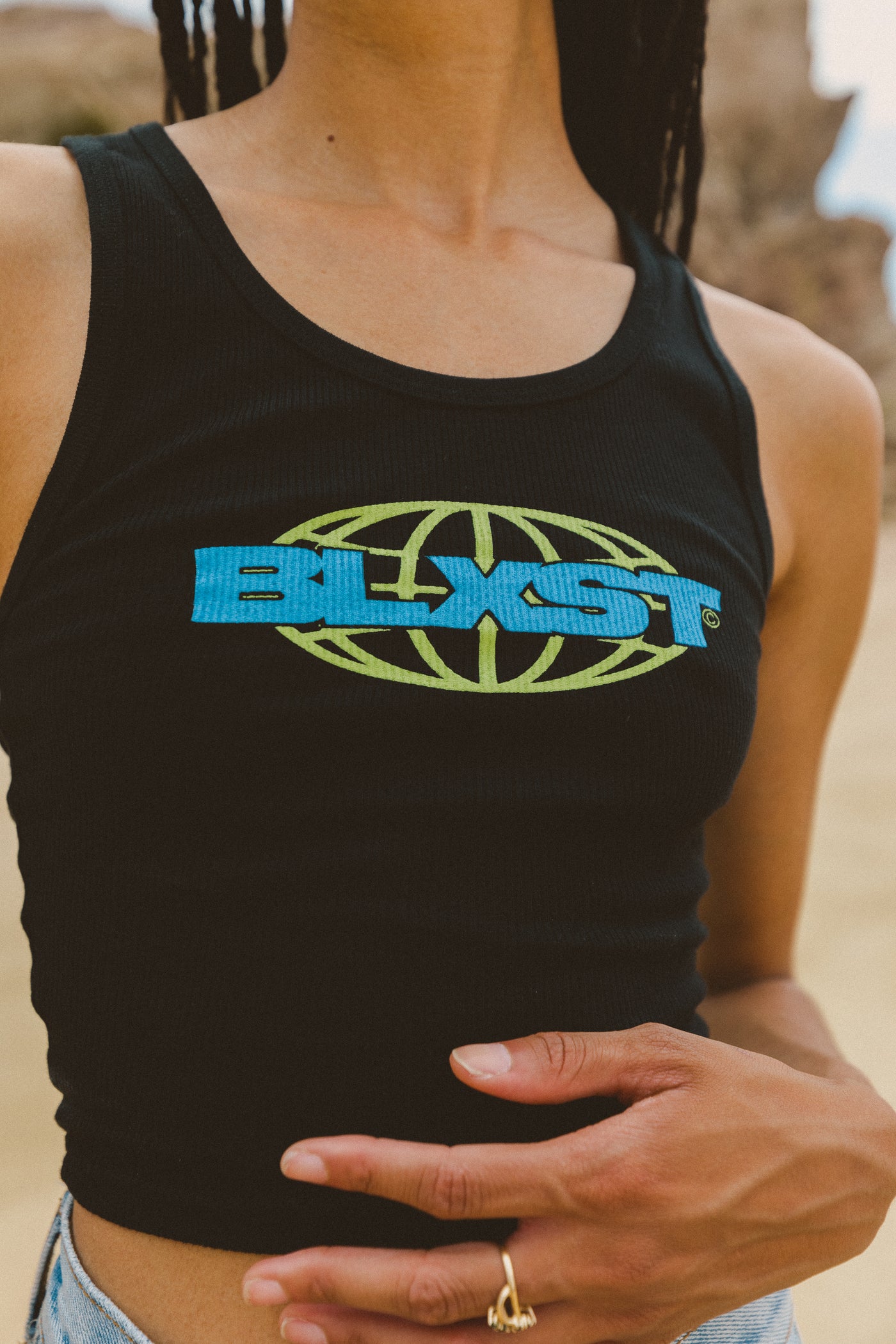Globe Black Crop Tank Top