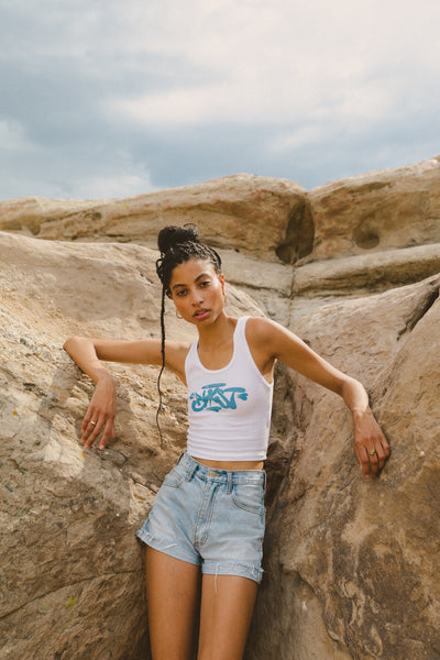 Graffiti White Crop Tank Top