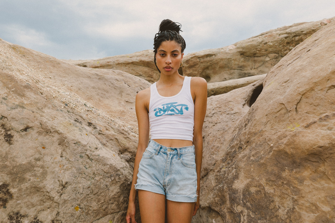 Graffiti White Crop Tank Top